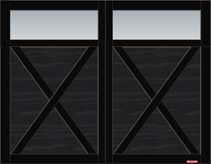 Porte de garage Eastman E-21, 9’ x 7’, porte et moulures Noir, fenêtres Panoramique avec verre Clair