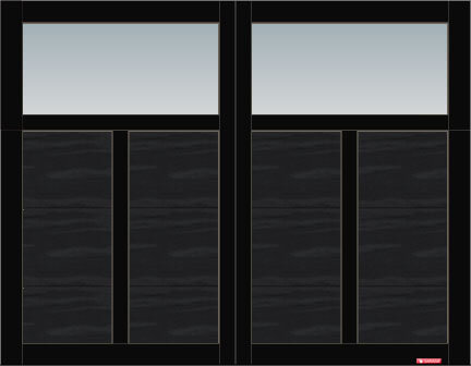Porte de garage Princeton P-12, 9’ x 7’, porte et moulures Noir, fenêtres Panoramique avec verre Clair