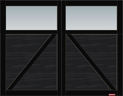 Princeton P-22 garage door, 9’ x 7’, Black door and overlays, Clear Panoramic windows
