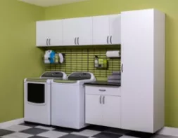 washing machine, dryer and storage cabinets