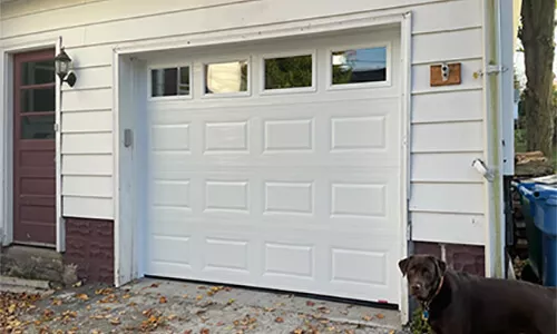 Acadia 138 Classicc CC garage door,  9' x 7', Ice White, Clear windows