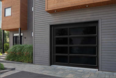 Glass door, 9' x 8', Black aluminum frame, Graylite glass