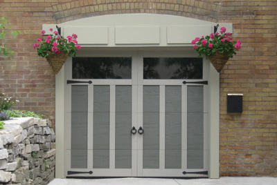 Eastman, 8' x 7', Dark Sand with Claystone overlays, clear Panoramic windows, with decorative hardware Door knockers model