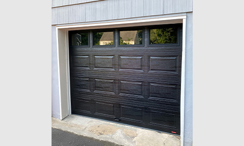 Acadia 138 Classic CC garage door, 8' x 6', Black, Clear windows