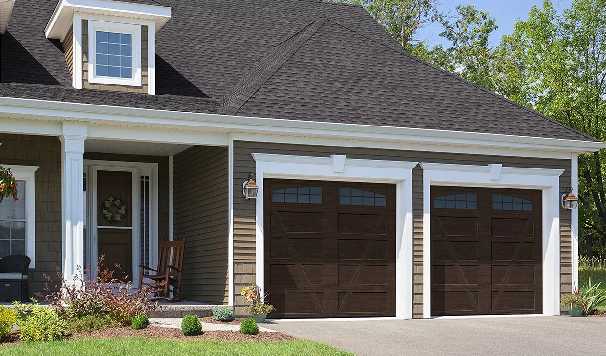 Village Collection V Layout, Flat base, 9' x 8', Dark Walnut, windows with Double Stockton Arch Inserts