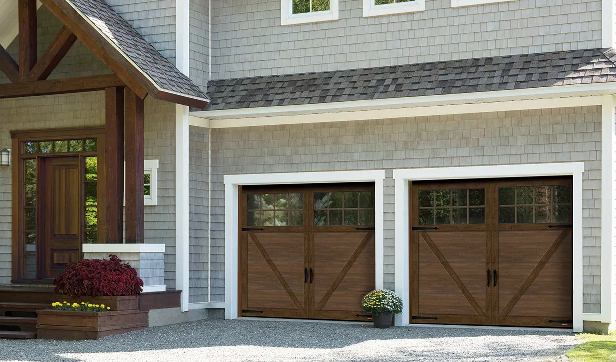 Princeton P-23, 8’ x 7', Chocolate Walnut doors and overlays, 8 lite Panoramic windows