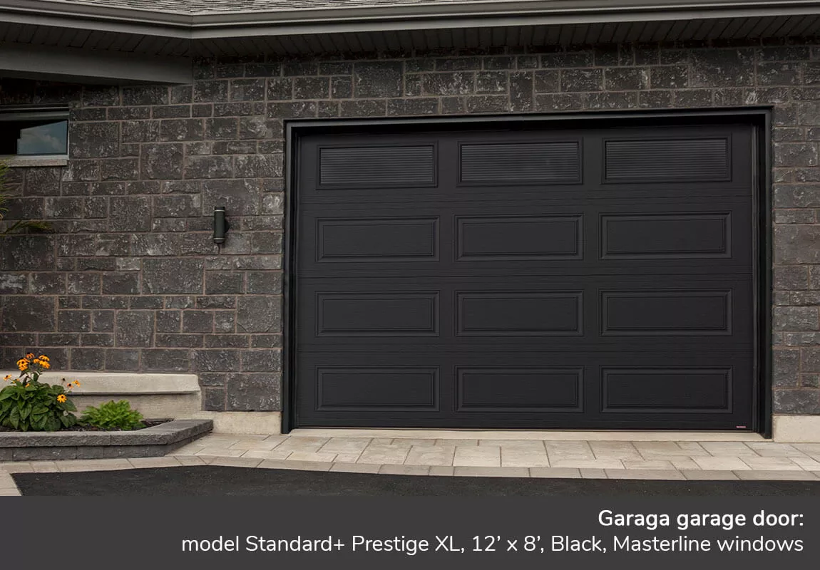 Garaga garage door: Standard+ Prestige XL, 12' x 8', Black, Masterline windows