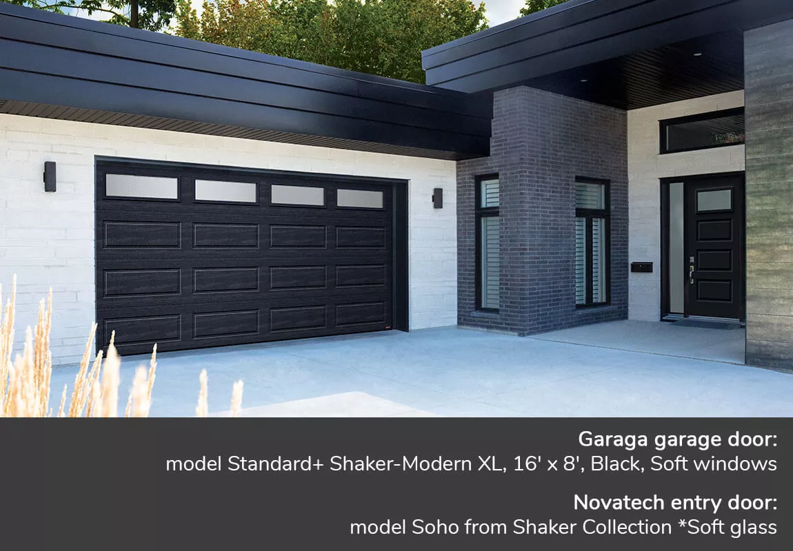 Garaga garage door: Standard+ Shaker-Modern XL, 16' x 8', Black, soft windows