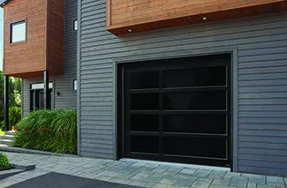 California Zen, 9' x 8', Black, Full vision door, Dark Tinted glass