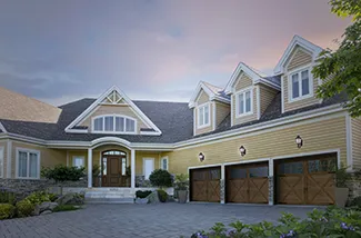 Princeton P-21, 9' x 7', Chocolate Walnut Faux Wood doors and overlays, 8 lite Panoramic windows with Clear glass