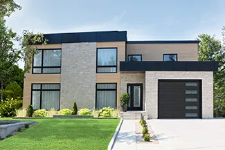 Standard+ Flush, 10' x 8' 6'', Black, window layout: Right-side Harmony with Celeste glass / Coordinated with entry Door from Novatech with Celeste glass