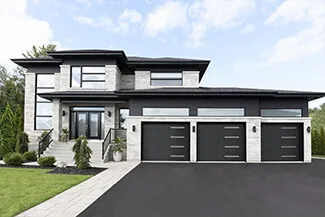 Standard+ Flush, 10' x 8' and 9' x 8', Black, window layout: Right-side Harmony, Slim windows with Grey Sandblasted glass