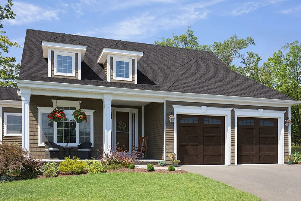 Village Collection V Layout, Flat base, 9' x 8', Dark Walnut, windows with Double Stockton Arch Inserts