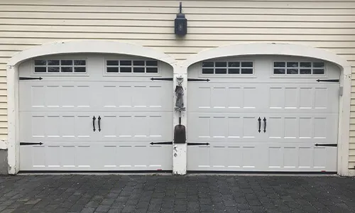 Standard+ Shaker‑Flat XS garage doors, 9' x 7', Desert Sand, Clear Single Glass