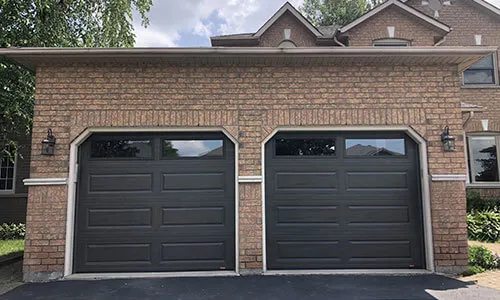 Acadia 138 Classic XL garage door, 8' x 7', Moka Brown, Clear windows
