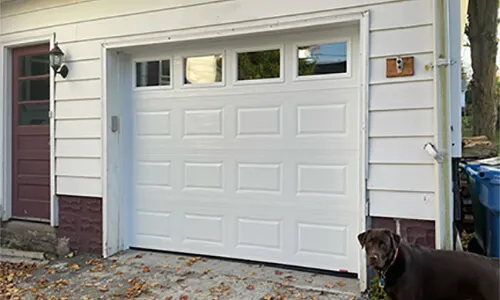Acadia 138 Classicc CC garage door, 9' x 7', Ice White, Clear windows